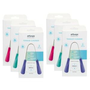 drTung의 스테인리스 스틸 금속 혀 스크레이퍼 - 성인, 어린이용 혀 클리너, 상쾌한 호흡을 돕고 편안한 그립 핸들 사용이 가능하며 패브릭 여행 파우치 6팩이 함께 제공됩니다