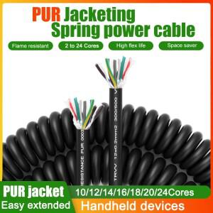 PUR 폴리우레탄 재킷 개폐식 코드 스프링 나선형 전원 케이블 10/12/14/16/20/24 코어 유연한 확장 인장 신