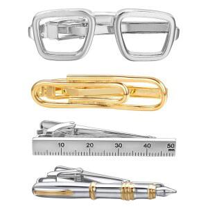 남성용 RunootPR 실버 골드 블랙 넥타이 클립 세트 4Pcs 음악 동물 곤충 도구 문구류 개인 맞춤형 파티 생일 선물