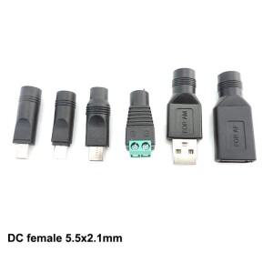 DC 여성 잭 전원 플러그-Mirco C타입 미니 소형 5pin USB A 남성 변환기 어댑터 커넥터 노트북 5.5x2.1mm a