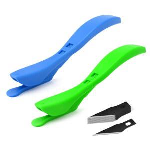 [미국배송] 포시오 포장지 커터 2팩 크리스마스 및 생일 슬라이딩 선물 포장 도구 10개의 칼날 용품 벽지 나이프 비닐 랩 윈도우 필름 자동차 키트 (파란색 + 녹색)