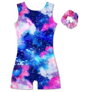 Vogseek 만 4-12세 여아용 체조 레오타드, 유니타드, 스파클 블루 스크런치 바이크타드, 헤어 액티브 댄스 로즈