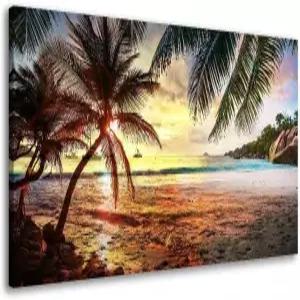 침실용 열대 야자수를 위한 BYXART 캔버스 월 아트 여름 바다 파도 코코넛 나무 해변 일출 풍경 그림 거실