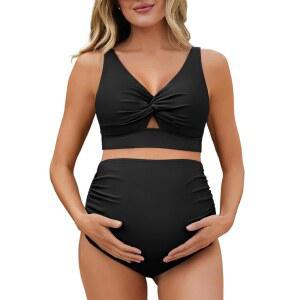 여름 메이 트위스트 임산부 비키니 투피스 임신 수영복 컷아웃 하이웨이스트 리치
