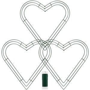 Ruisita 3팩 35.6cm(14인치) 발렌타인 크리스마스 하트 금속 화환, 그린 플로럴 와이어 모양 리스 프레임 DIY 공예 데이, 크리스마스, 결혼식, 홈 데코용