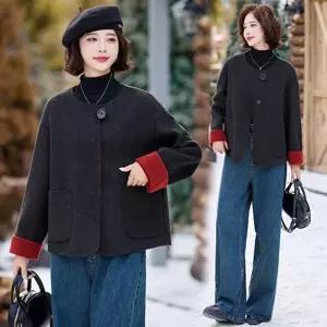 여자 모직코트 리버시블 울 코트 추동 루즈핏 라운드 캐주얼 모직 원픽4