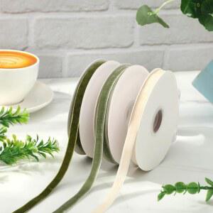 월린 세이지 그린 벨벳 리본 30야드 패브릭 3 그라디언트 베이지 컬러 공예 봄 선물 포장 DIY 화환 활 제작, 3/8인치, 롤 3개