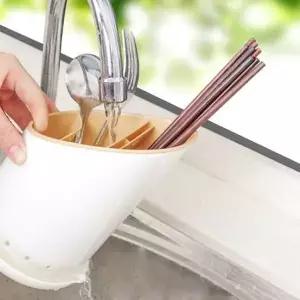 수저 정리함 주방 수저통 베이지 물빠짐 숟가락통 보관함 (WFKA82Y)