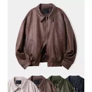 BLACK MOMENT 비건 스웨이드 오버핏 미니멀 인시전 바이커 집업 자켓 410722