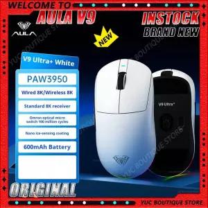새로운 아울라 V9 울트라 무선 e스포츠 게이밍 마우스, 듀얼 8k 3모드 PAW 3950 8k 55g 초경량 인체공학 마