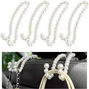 DXNQ 4 PCS 우아한 진주 카시트 헤드레스트 후크 핸드백 지갑용 귀여운 보관 정리함 여성용 실내 장식 행거