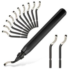 [미국배송] 12개의 고속 강철 칼날이 있는 버 제거 도구 도구 3D 프린팅 금속 수지 구리 플라스틱 PVC 파이프 프린팅 가장자리(검은색 손잡이 1개)