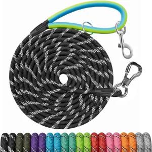 NTR 반려견 훈련용 목줄 20피트 강아지 체크 코드 로프 리드 회전 고리 2개 반사 실과 부드러운 손잡이