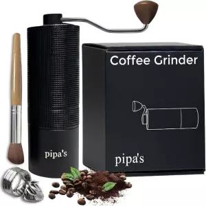 피파의 수동 커피 원두 그라인더 브러시(35g) 스테인리스 스틸 버 밀 에스프레소용 조절 가능한 붓 오버