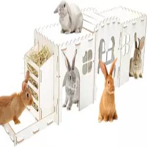 건초 공급기 나무 토끼 집 은신처가 있는 GINOOR 초대형 은신처 성 토끼를 위한 실내 튼튼한 작은 동물