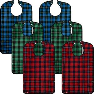 재사용 가능한 방수 의류 보호기와 분리 크럼 캐처를 갖춘 라메데 6팩 세탁 턱받이 노인 여성 및 남성용