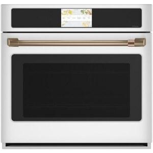 카페 CTS90DP4NW2 30인치 전문가용 스마트 빌트인 컨벡션 단일 벽 오븐, 5쿠피트 용량 ADA 준수 셀프 클린 7인치 풀 컬러 터치 LCD 화면, 매트 화이트 색상