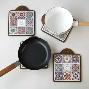 가정집 주방 업소용 북유럽 문양 우드 냄비 받침 나무도마 그릇세트