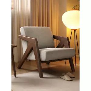 라운지 낮은 호텔 의자 1인용 로비 암체어 소파 호두나무 통기성 코튼 린넨