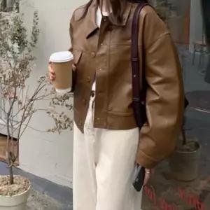 [라일리의류] Rly 캐주얼 가죽 아우터 오버핏 실루엣 시크한 분위기