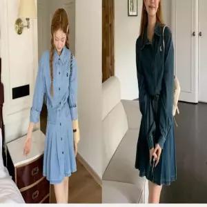 긴팔 미니원피스 스커트 에이라인원피스 데님원피스 보세 청원피스 밴딩