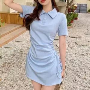 여성미니원피스 슬림핏원피스 여름 스트링원피스 여자반팔원피스 카라넥원피스