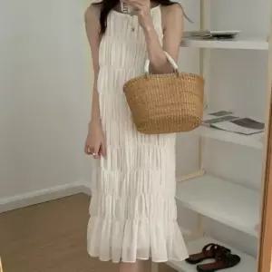 여름원피스 바캉스룩 끈나시원피스 민소매원피스 일자핏 주름원피스