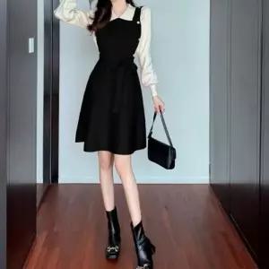 레이어드 기모후드 데일리룩 체크셔츠 니트 미니원피스 니트치마 니트원피스