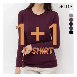 [드리다] 1+ 1 여자 겨울 슬림 기모 라운드 긴팔 면 스판 이너 흰 티셔츠 40-50대 미시 중년 여성 캐주얼