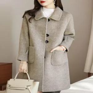 여성 헤링본 겨울코트 재킷 원버튼 트위드 카키 자켓