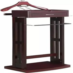 오크스트리 원목 마호가니 마감 수트 발렛 스탠드 탈부착 가능한 행거 미러 트레이 수납 서랍 바지 바 타이