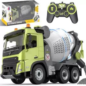 더블 E 볼보 FMX 1 20 RC 시멘트 믹서 트럭 - 360° 회전 드럼 + 7개의 사실적인 사운드 및 LED 조명