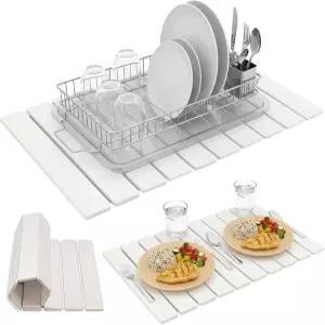 주방 조리대용 접이식 대형 돌 접시 건조 매트 - 24 x16 규조토 식기 컵 및 병용 샌딩 도구로 뛰어난