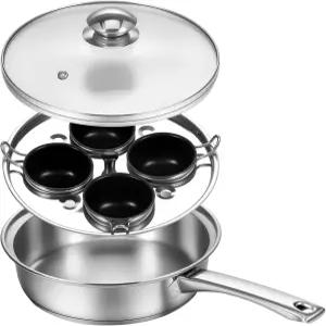 계란 밀렵 팬 - 스테인리스 스틸 4컵 조리기 u2013 완벽하게 고르게 가열된 제조기 냄비를 하나로 쪄서