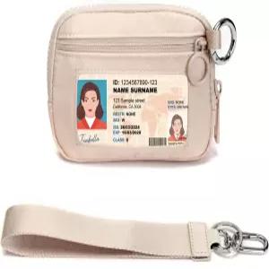 투명 신분증 창 동전 지갑 가벼운 소형 지퍼 휴대용 정리함을 갖춘 여성용 베이지 미니 카드 케이스