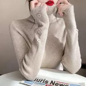 (색상 베이지)여성겨울니트 겨울 목 티 니트 골지 베이지 폴라 여성 터틀 넥 폴라니트티