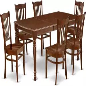 이스트 웨스트 가구 DOGR7-MAH-W 7피스 다이닝 룸 테이블 세트는 버터플라이 가 있는 직사각형 주방