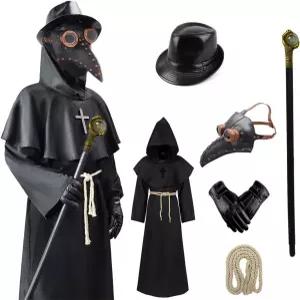 로틱스 페스트 버드 닥터 코스튬 세트 모자 마스크 장갑 망토 할로윈 코스프레 성인 청소년 드레스 블랙