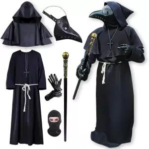 QGWJEKUI 페스트 닥터 코스튬 마스크 할로윈 남성 여성 청소년 코스프레