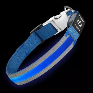 펫세이 LED 도그 칼라 메탈 버클 - 헤비 듀티 라이트 업 충전식 IP68 방수 야간 산책 하이킹 캠핑을 위한