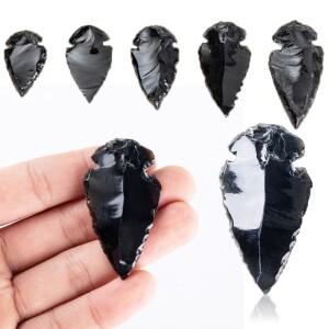 블랙 천연 흑요석 화살 원석 레이키 힐링 크리스탈 펜던트 수제 DIY 소재 행운의 매력 1PC