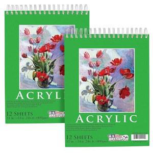 미국 아트 서플라이 9x12 프리미엄 헤비급 아크릴 페인팅 페이퍼 패드, 246파운드(400gsm), 2팩, 12장, 나선형 바운드, 페인트용