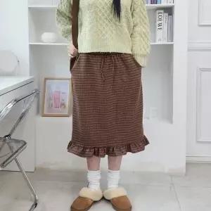 [다잇템] 여자 프릴 고무줄 FW 편한 체크치마 에이라인 롱스커트_24025923_588872