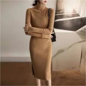 여성 니트 원피스 3컬러 반목 롱 페미닌 목폴라 슬림핏 (WFKBA1B)