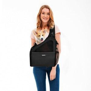 모카루 소형 반려견 슬링 가방, 안전 버클이 있는 핸즈프리 슬링, 메쉬, 조절 가능한 스트랩, 패딩 백, 수납 포켓, 반려견, 고양이, 강아지용 반려동물 최대 8 u201310파운드