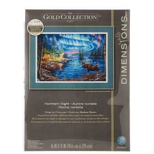 치수 골드 컬렉션 카운트 크로스 스티치 키트, 노던 나이트, 16 도브 그레이 아이다, 16인치 x 11인치, 다색, 대형