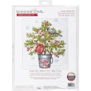 치수 70-09624 크리스마스 트리 홀리데이 카운트 크로스 스티치 키트, 8인치 x 10인치, 16Cnt. 화이트 아이다, 4피스