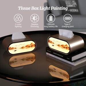 참신한 티슈 박스 페인팅 무드등 무단계 조광 3색 테이블 장식 램프 침실