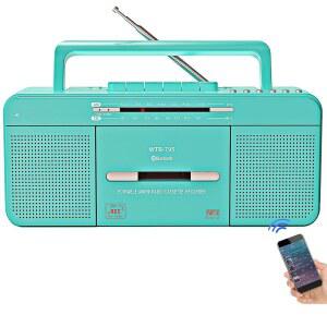블루투스, USB, AM/FM 라디오, 테이프 플레이어/녹음, USB 재생/녹음, 카세트에서 MP3로 변환기, 이어폰 잭, AC/DC 전원이 장착된 휴대용 레트로 스타일리시 카세트 플레이어 녹음기 붐박스(청록색)