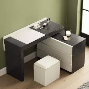 가양지아주 미드 센추리 모던 익스펜더블 배니티 데스크 47-70인치 플립탑 미러 서랍 및 의자 3개 침실